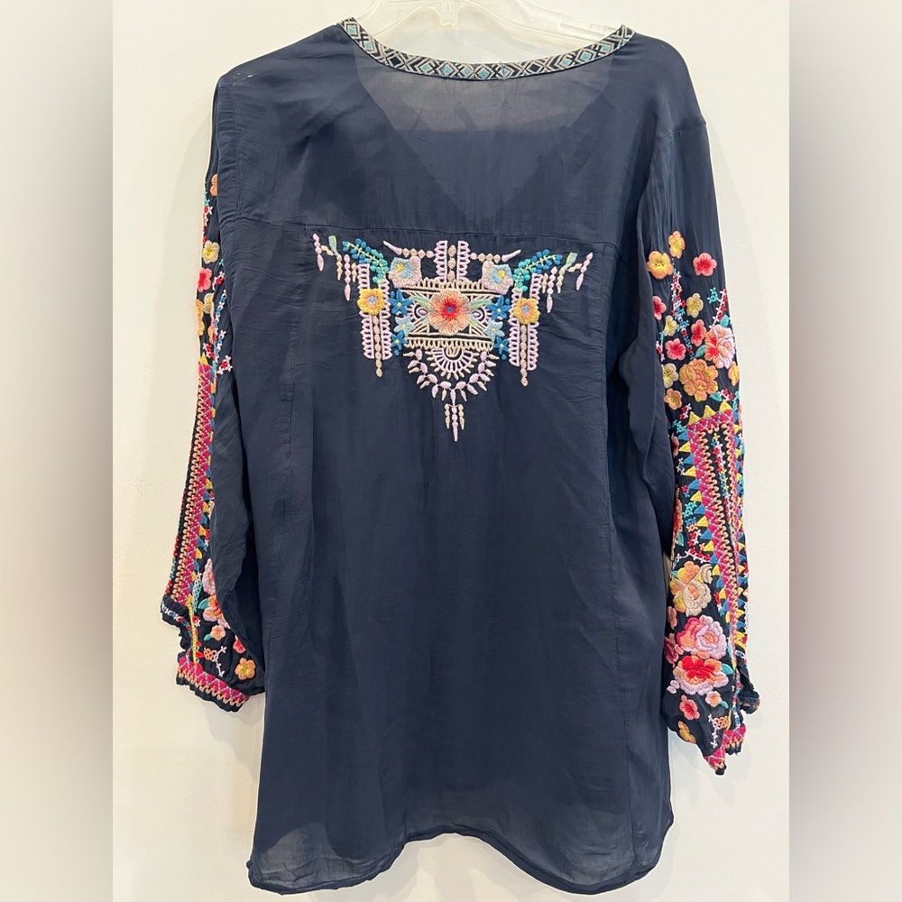 Johnny Was navy blue Embellished 3/4 Sleeve Blouse - Picture 7 of 8